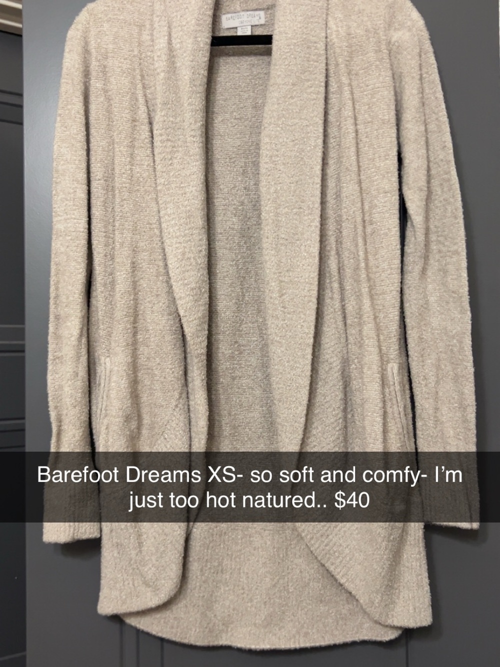 Barefoot Dreams Taupe-Cream Open Front Cozy Cardigan